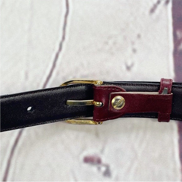 Christian Dior Leather Belt Size 36 Burgundy Red Gold - Picture 3 of 12